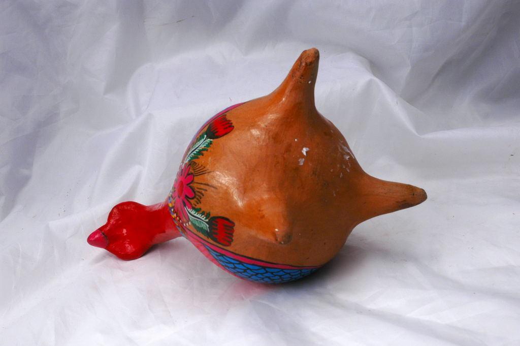 Old Mexico Terra Cotta Red Pottery Painted Chicken