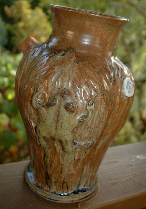 Stoneware Textured Climbing Frog Vase Signed M. Madsen & Elaine W / made with Mount Saint Helen's Ash Glaze