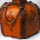 Hand Tooled Leather Wrapped Hexagonal Glass Decanter , Italian with Moorish Top