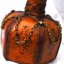 Hand Tooled Leather Wrapped Hexagonal Glass Decanter , Italian with Moorish Top
