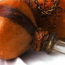 Hand Tooled Leather Wrapped Hexagonal Glass Decanter , Italian with Moorish Top