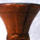 Hand Tooled Leather Wrapped Hexagonal Glass Decanter , Italian with Moorish Top