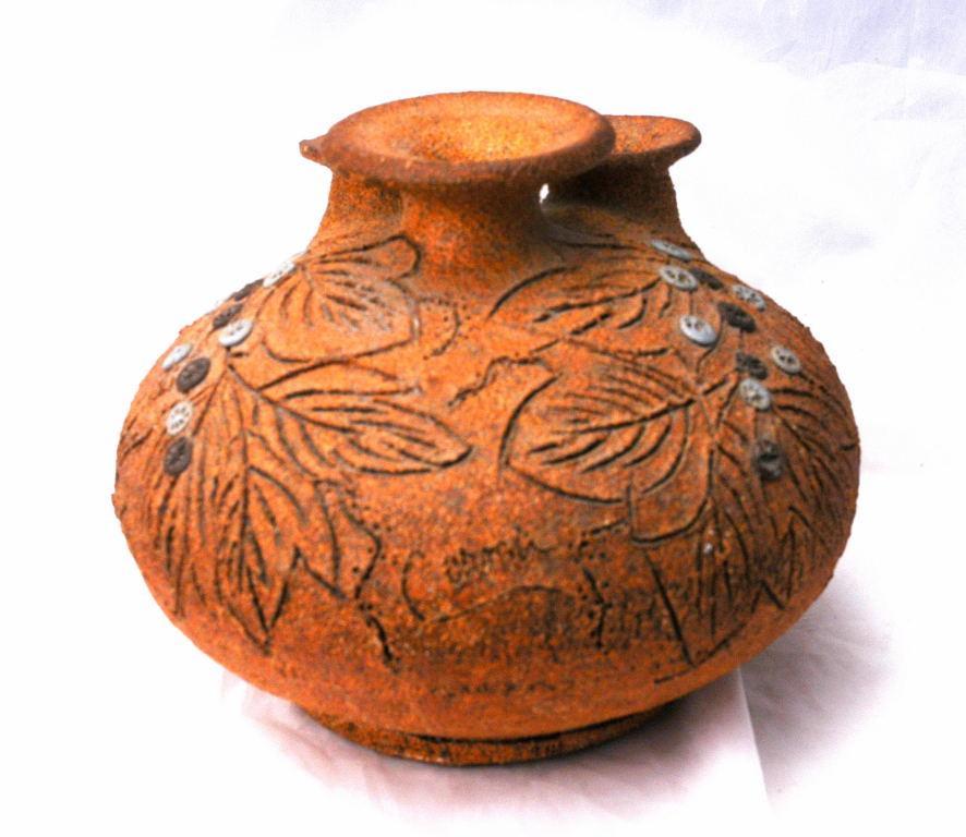 3 Neck Pottery Vase Signed Carma