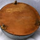Round Victorian Aluminum Lidded Dresser Box Porcelian Hunting Scene and Depression Glass Insert