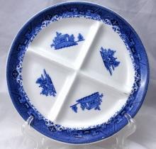Denver Grill Plate Made in the U.S.A. Chinoiserie Blue White Blue Willow Pattern Porcelain Divided Dish
