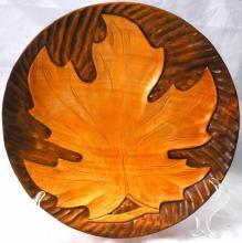 Hand Carved Tramp Art Wood Carving Maple Leaf Plate, Wall Decor