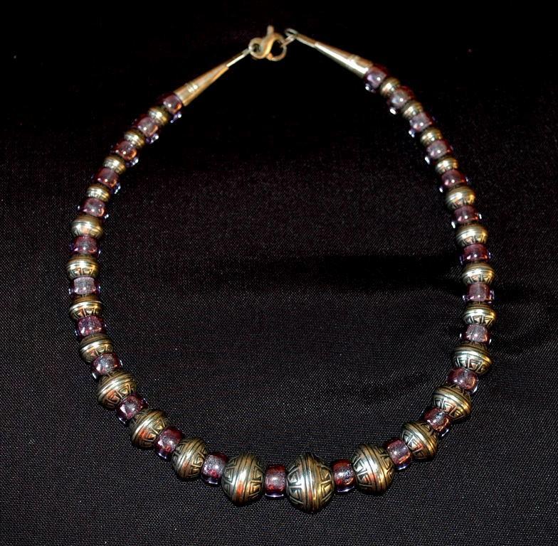 Hopi Indian Heavy Sterling Beads and Amethyst Choker Necklace Native American