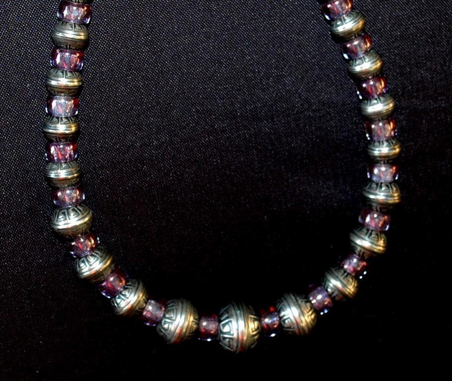 Hopi Indian Heavy Sterling Beads and Amethyst Choker Necklace Native American