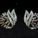 Trifari White Crystal Fan Swag Clip On Earrings