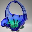 Hand Blown Glass Basket ROYAL GALLERY ART GLASS BLUE/GREEN BASKET - MADE IN CZECH REPUBLIC
