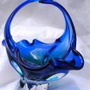 Hand Blown Glass Basket ROYAL GALLERY ART GLASS BLUE/GREEN BASKET - MADE IN CZECH REPUBLIC