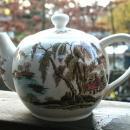 Brown Polychrome Transferware Musical Teapot / Chinoiserie