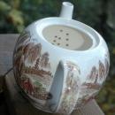 Brown Polychrome Transferware Musical Teapot / Chinoiserie