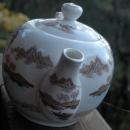 Brown Polychrome Transferware Musical Teapot / Chinoiserie