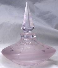 Crystal Pink with Hearts Perfume Bottle, Hand Blown Crystal Signed Ponder 1991