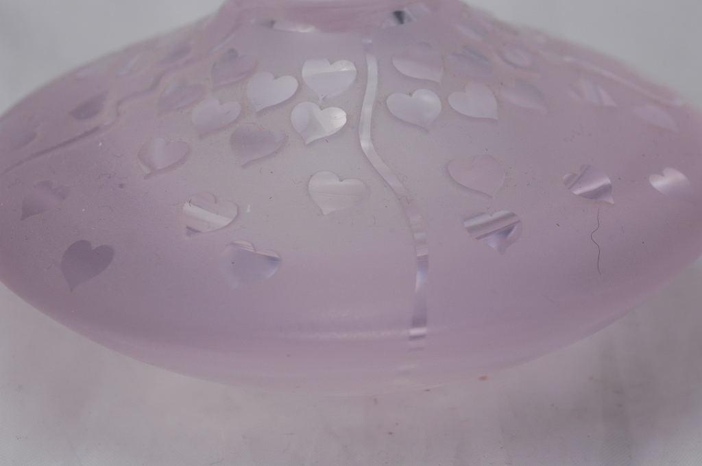 Crystal Pink with Hearts Perfume Bottle, Hand Blown Crystal Signed Ponder 1991