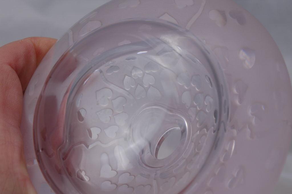 Crystal Pink with Hearts Perfume Bottle, Hand Blown Crystal Signed Ponder 1991