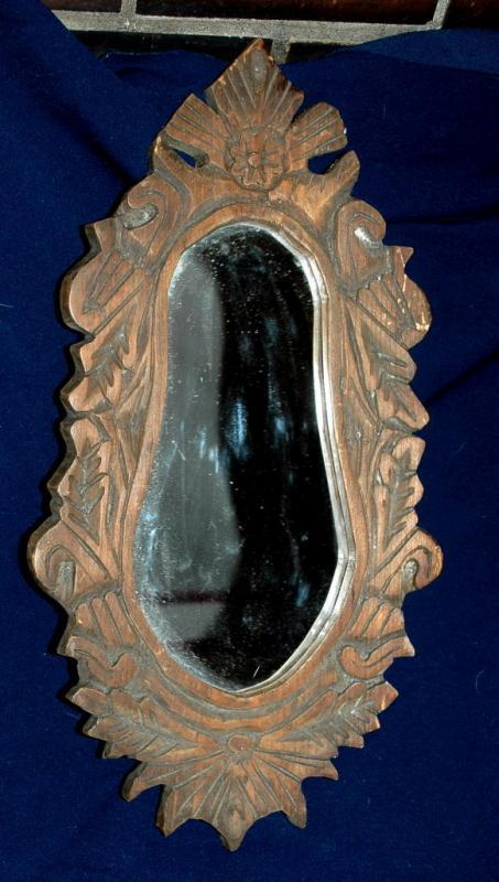 Wood Carved Mexican Folk Art Mirror Unique Eggplant Shape