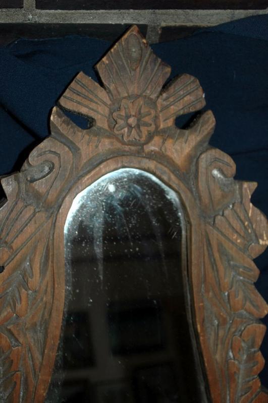 Wood Carved Mexican Folk Art Mirror Unique Eggplant Shape