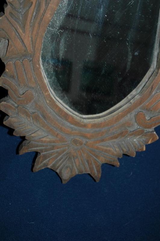 Wood Carved Mexican Folk Art Mirror Unique Eggplant Shape