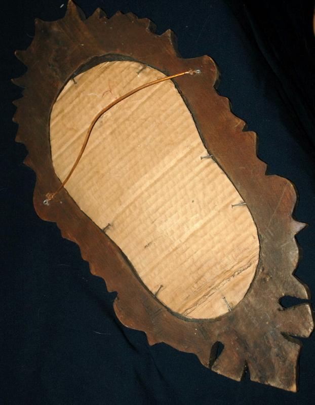 Wood Carved Mexican Folk Art Mirror Unique Eggplant Shape