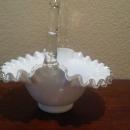 Fenton Glass SilverCrest Crimped Edge Rope Handle Basket 7.5