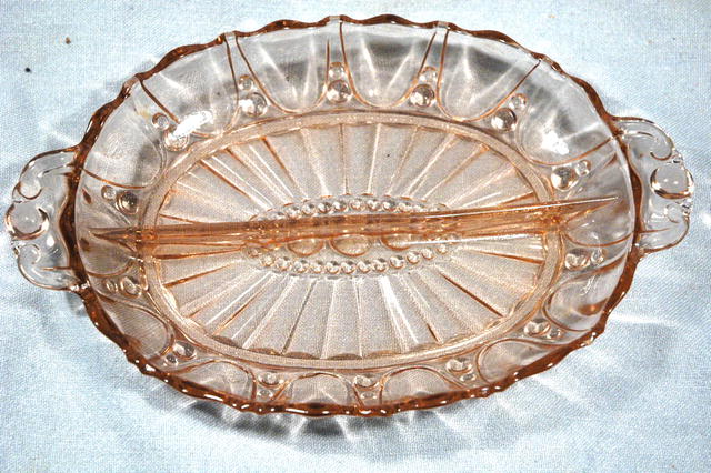 Pink Depression Glass Divided Relish Dish