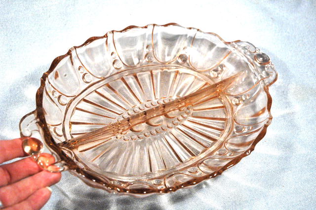Pink Depression Glass Divided Relish Dish