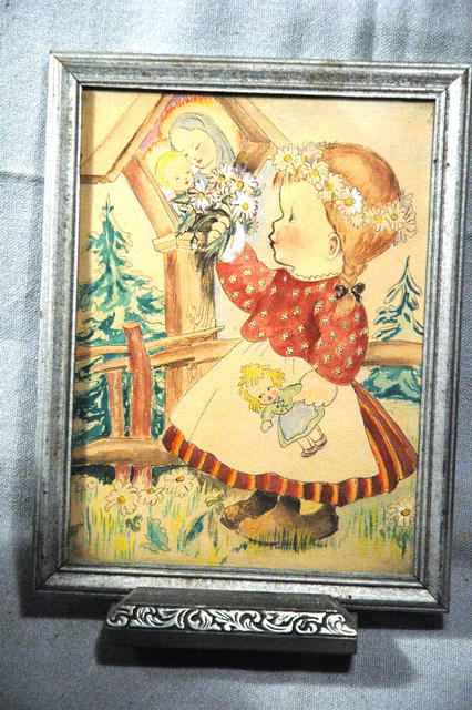 Old Water Color of County Girl with Madonna &