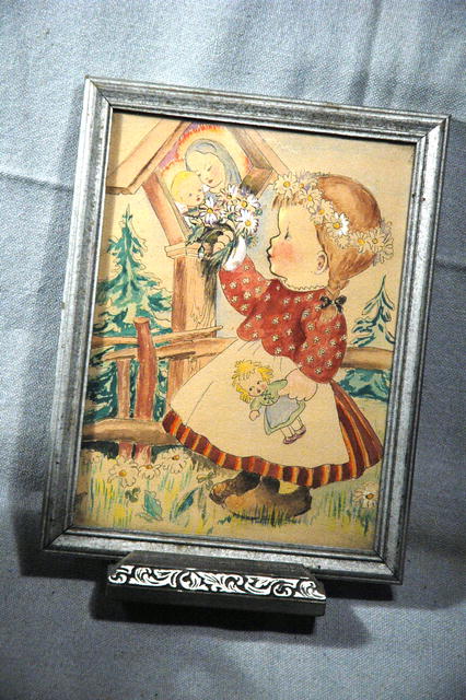 Old Water Color of County Girl with Madonna &