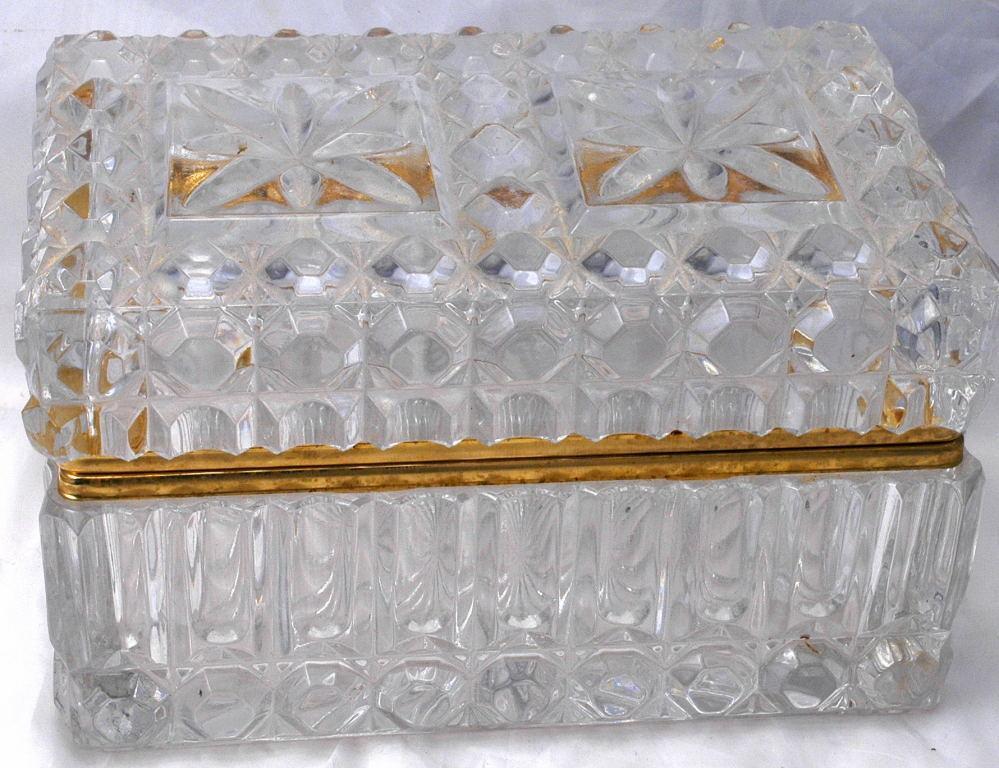 Large heavily cut crystal box or casket with hinged lid and Ormolu Mounts.