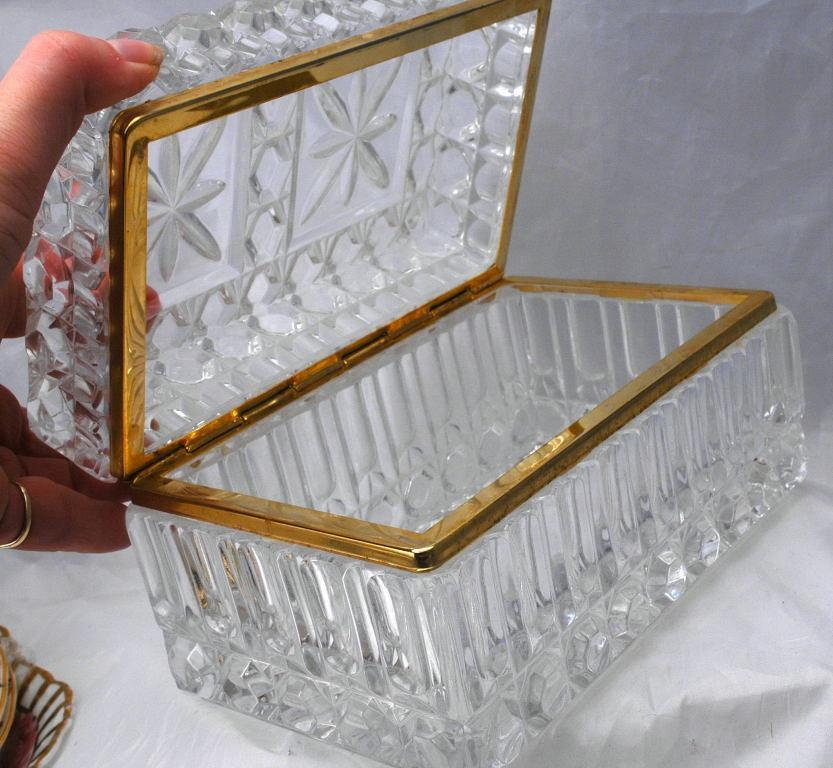 Large heavily cut crystal box or casket with hinged lid and Ormolu Mounts.