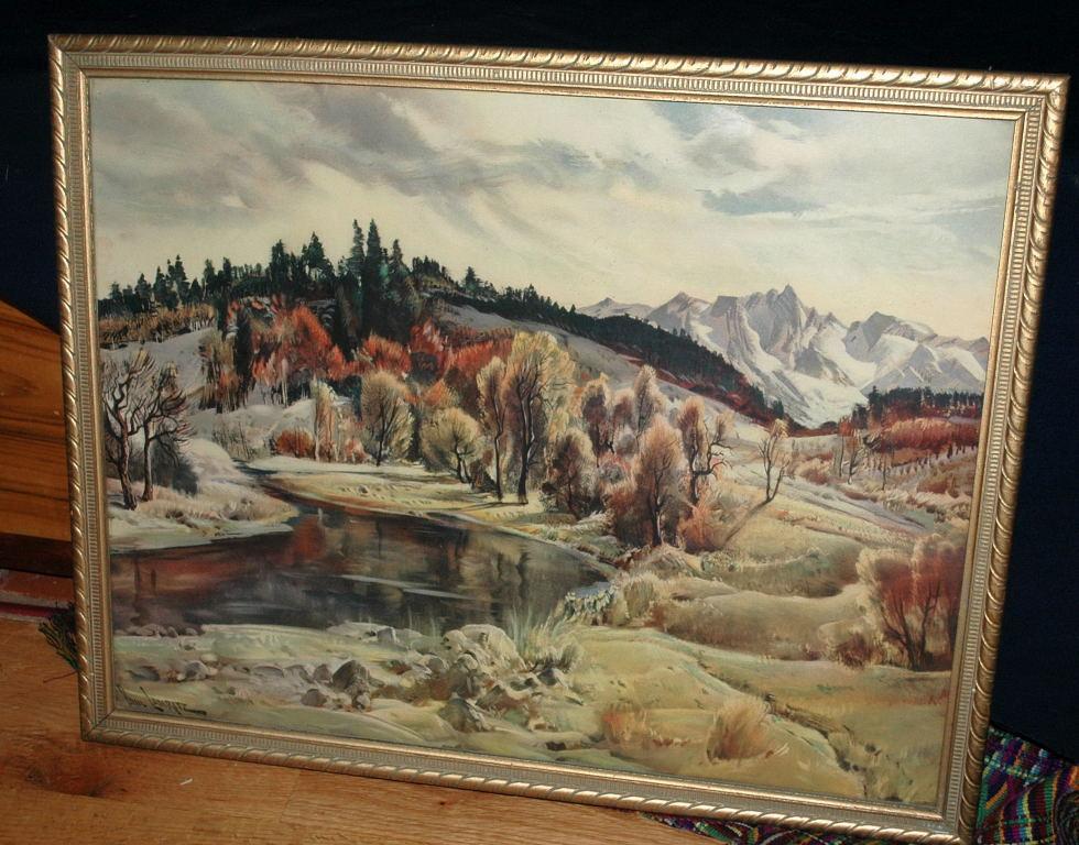 Paul Lauritz Fine Art Landscape Painting in Gilt Wood Frame