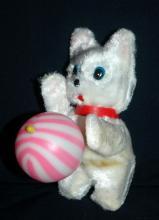 Vintage Wind Up Toy Kitten with Ball -plush In Box