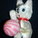 Vintage Wind Up Toy Kitten with Ball -plush In Box