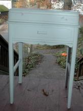 Old Wooden Sewing Stand Chest, White Milk Paint Shabby Chic