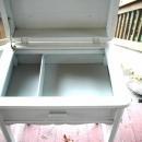 Old Wooden Sewing Stand Chest, White Milk Paint Shabby Chic