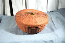 Old Chinese Sewing Basket Round with brass Chinese Character Finial Top PRICE REDUCTION!**
