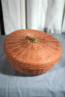 Old Chinese Sewing Basket Round with brass Chinese Character Finial Top PRICE REDUCTION!**