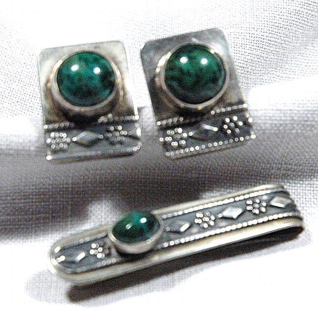 Israel Sterling Sterling & Malachite Cuff links
