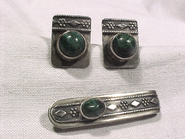 Israel Sterling Sterling & Malachite Cuff links