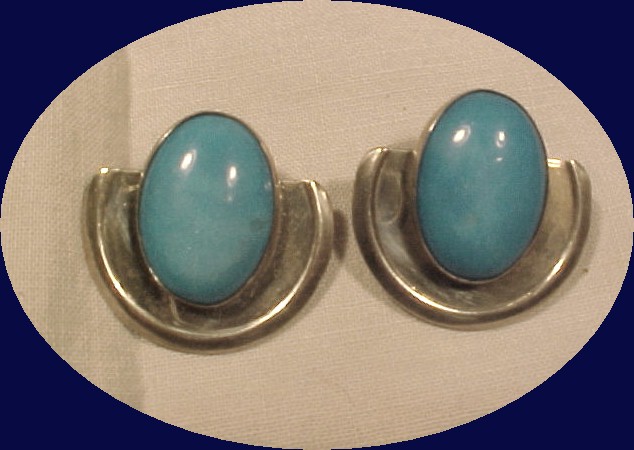 Huge Sterling & Oval Turquoise Cabochon