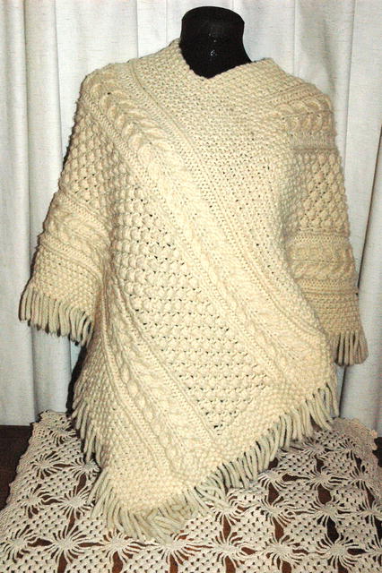 Aran Clan Cable Knit Irish Fisherman Poncho