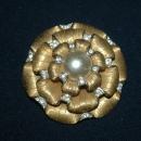 RARE ! Boucher Large Flower Brooch, Gold Petals, White Rhinestone Mabe Pearl Center