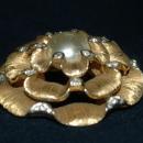 RARE ! Boucher Large Flower Brooch, Gold Petals, White Rhinestone Mabe Pearl Center