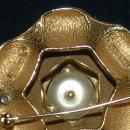 RARE ! Boucher Large Flower Brooch, Gold Petals, White Rhinestone Mabe Pearl Center
