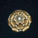 RARE ! Boucher Large Flower Brooch, Gold Petals, White Rhinestone Mabe Pearl Center