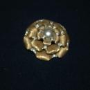 RARE ! Boucher Large Flower Brooch, Gold Petals, White Rhinestone Mabe Pearl Center