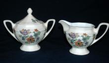 Zeh Scherzer Bavaria Porcelian Footed Sugar Bowl and Creamer Hand painted flowers