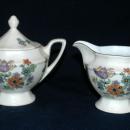 Zeh Scherzer Bavaria Porcelian Footed Sugar Bowl and Creamer Hand painted flowers